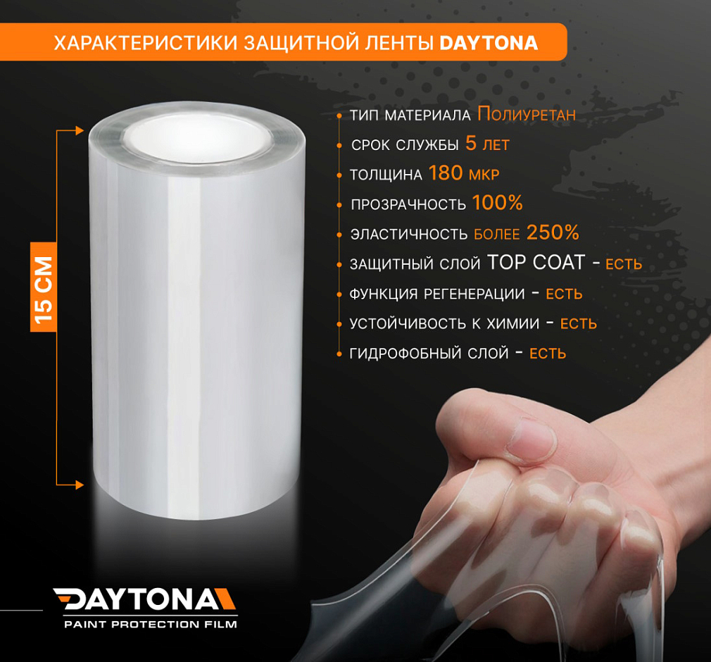 Полиуретановая защитная лента DAYTONA PPF S300 ширина 15см (длина 10 м)